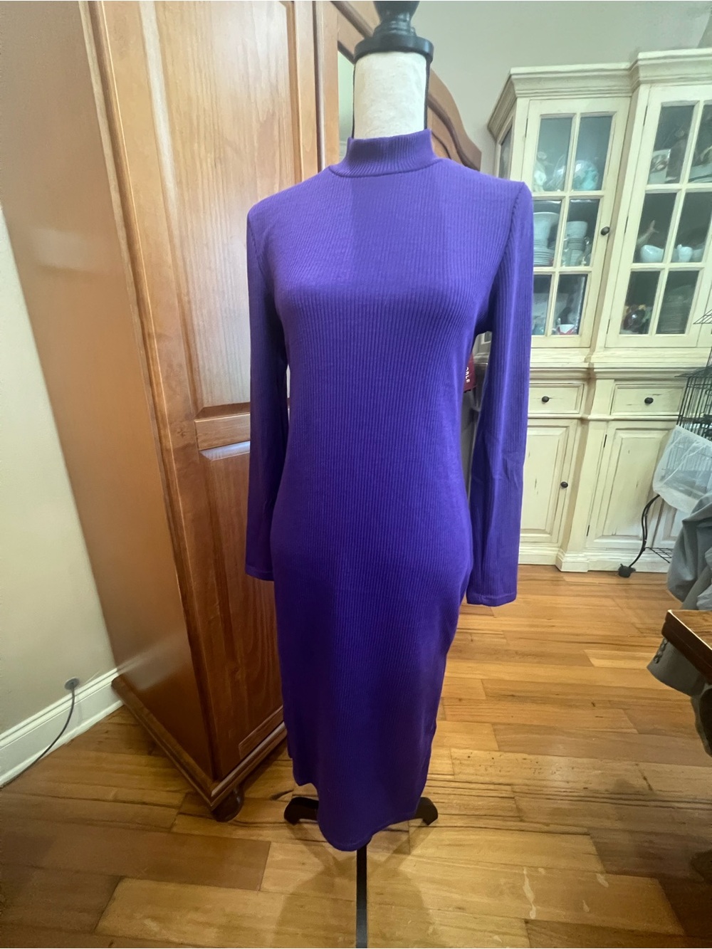 Heart Hips Purple Ribbed Long Sleeve Midi Dress